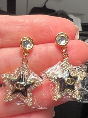 Tone Star Drop Earrings with Clear Crystal Accents